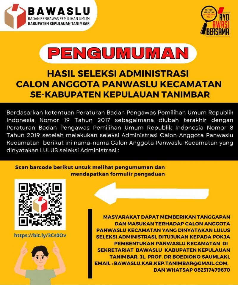 PENGUMUMAN HASIL SELEKSI ADMINISTRASI